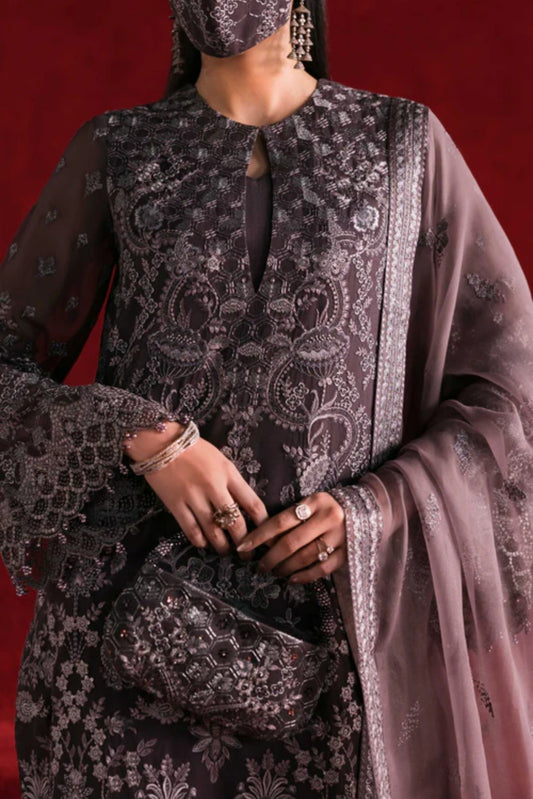 Brown Embroidered Chiffon 3 Piece Suit with Contrast Chiffon Dupatt