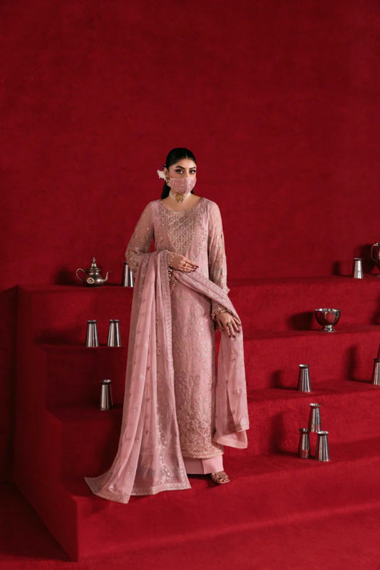 Pink Embroidered Chiffon 3 Piece Suit with Chiffon Dupatta