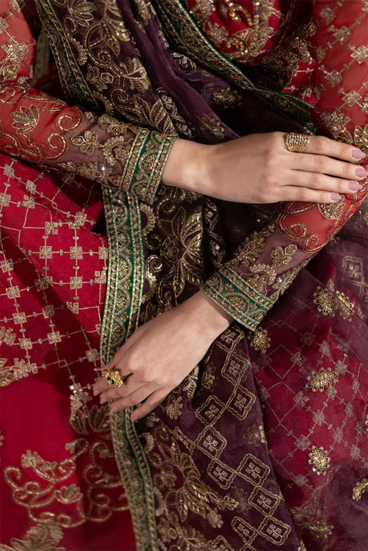 Red Embroidered Organza 3 Piece Suit with Contrast Organza Dupatta