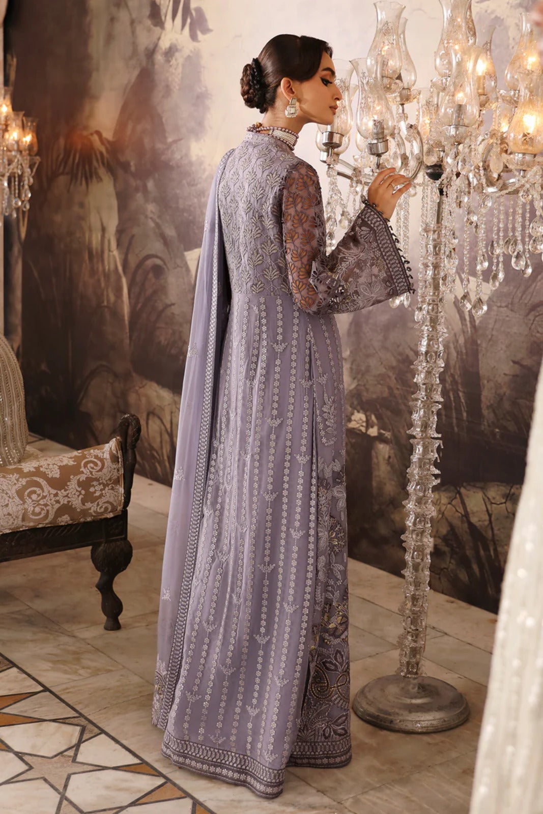 Purple Embroidered Chiffon 3 Piece Suit with Chiffon Dupatta