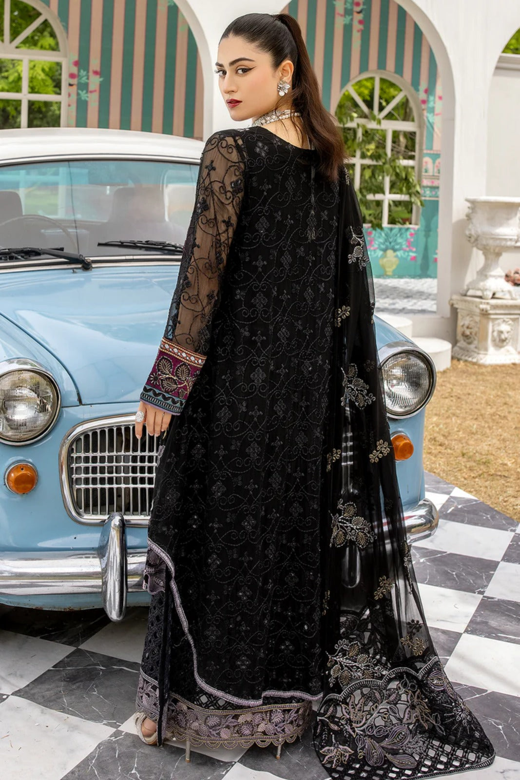 Black Embroidered Chiffon 3 Piece Suit with Chiffon Dupatta