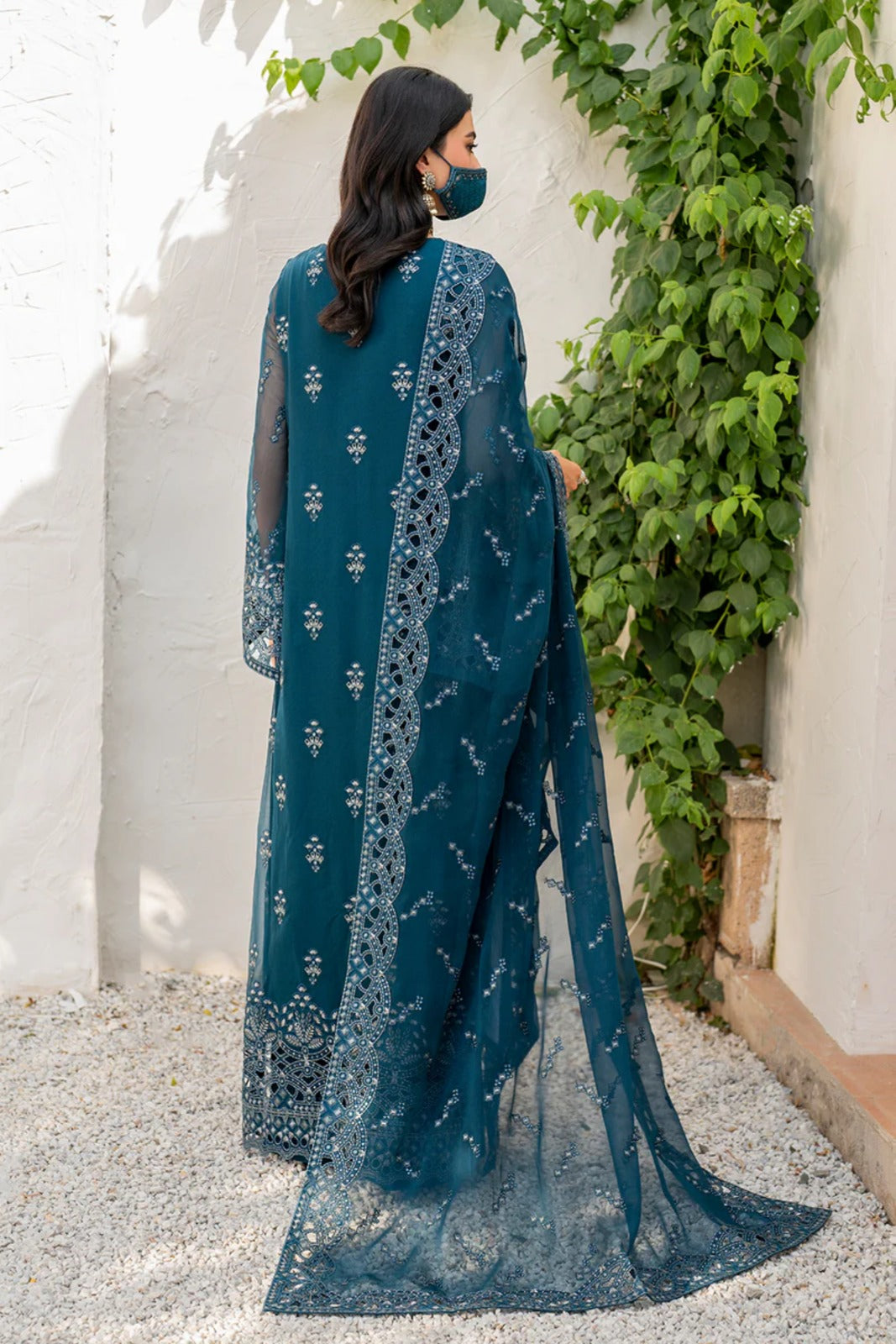Blue Embroidered Chiffon 3 Piece Suit with Chiffon Dupatta