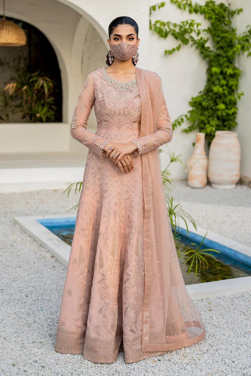 Pink Embroidered Organza 3 Piece Suit with Net Dupatta