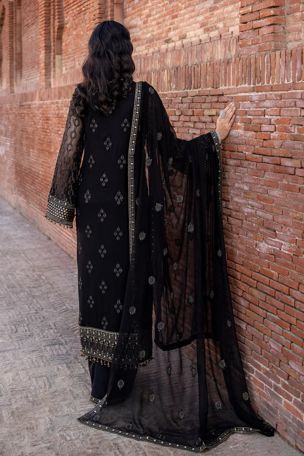 Black Embroidered Chiffon 3 Piece Suit with Chiffon Dupatta