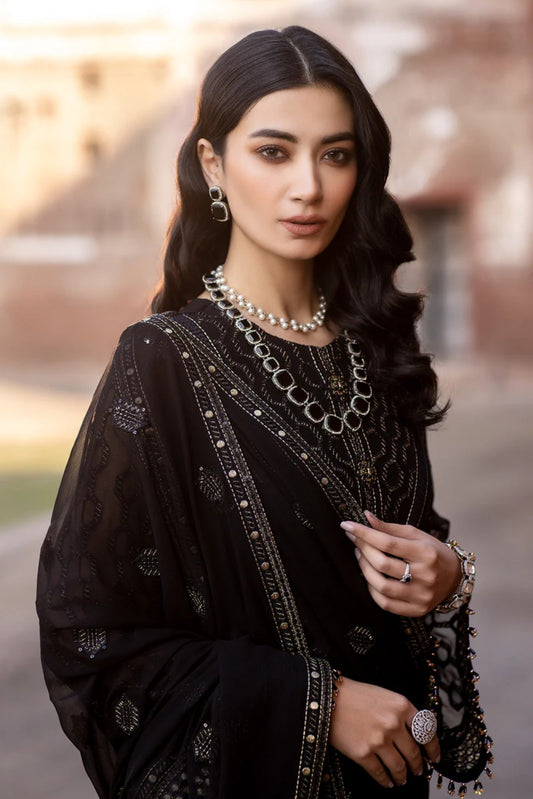 Black Embroidered Chiffon 3 Piece Suit with Chiffon Dupatta