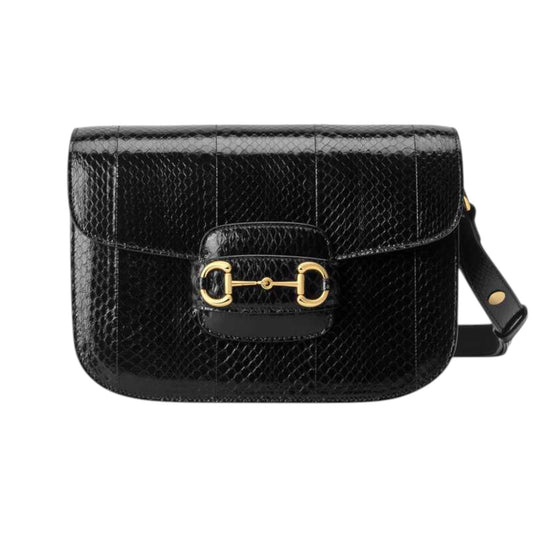 Gucci Horsebit 1955 Shoulder Bag Black Snakeskin