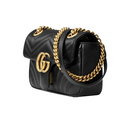 Gucci GG Marmont Shoulder Bag Black Matelassé Chevron Leather