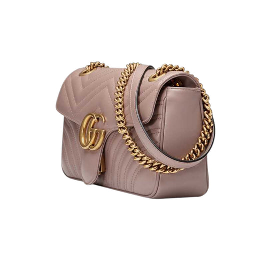Gucci GG Marmont Shoulder Bag Dusty Pink Matelassé Chevron Leather