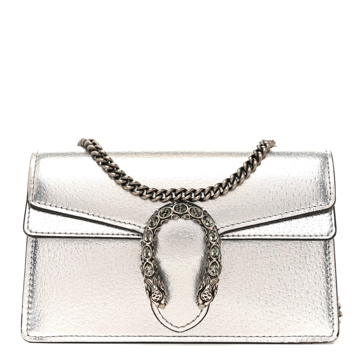 Gucci Dionysus Super Mini Bag Silver Lamé Leather