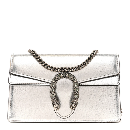 Gucci Dionysus Super Mini Bag Silver Lamé Leather