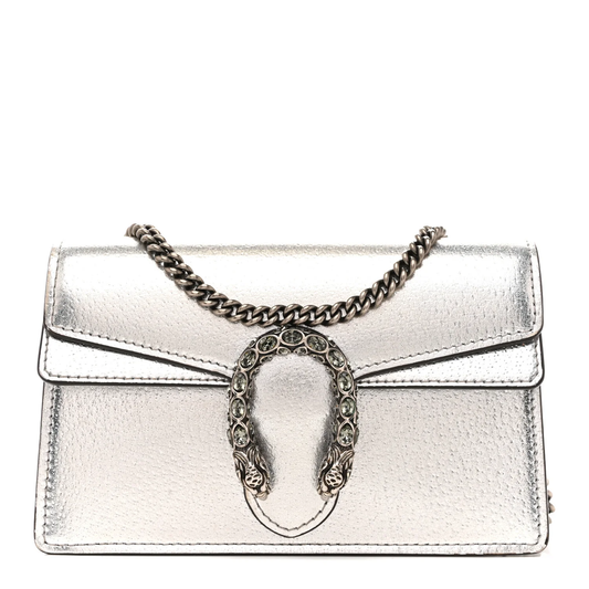 Gucci Dionysus Super Mini Bag Silver Lamé Leather