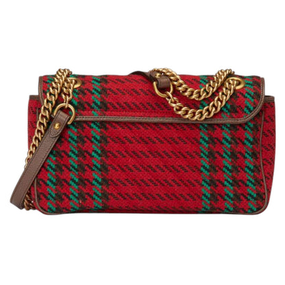 Gucci GG Marmont Matelasse Shoulder Bag Houndstooth Red and Green wool