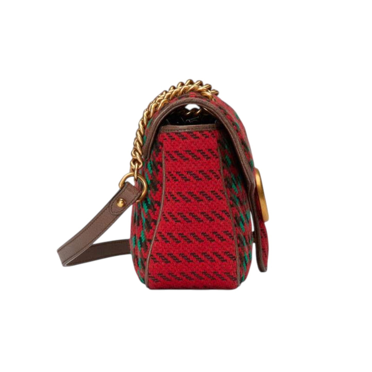 Gucci GG Marmont Matelasse Shoulder Bag Houndstooth Red and Green wool