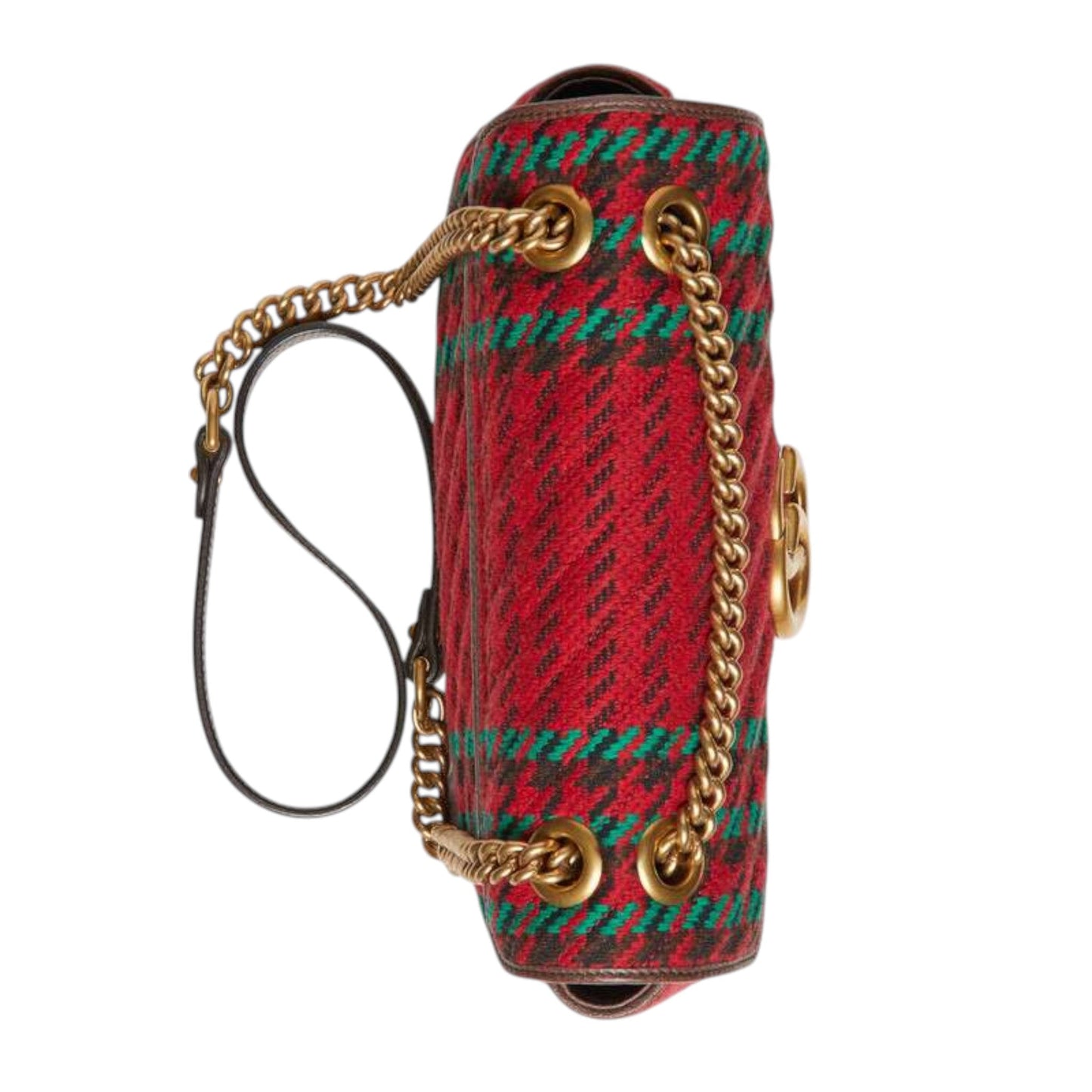 Gucci GG Marmont Matelasse Shoulder Bag Houndstooth Red and Green wool