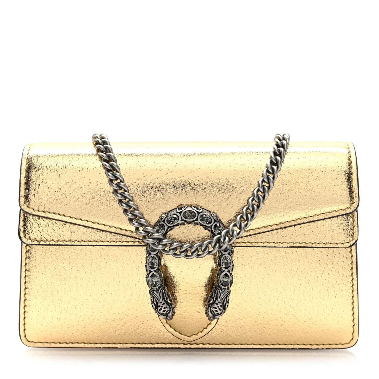 Gucci Dionysus Super Mini Bag Gold Lamé Leather