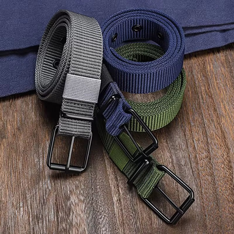 Men'S Belt Porous Canvas Pin Buckle Leather Belt Outdoor Sports Belt Women'S Trendy Eyelet Belt with Jeans Belt for Men Women