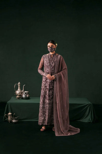 Brown Embroidered Chiffon 3 Piece Suit with Contrast Chiffon Dupatt