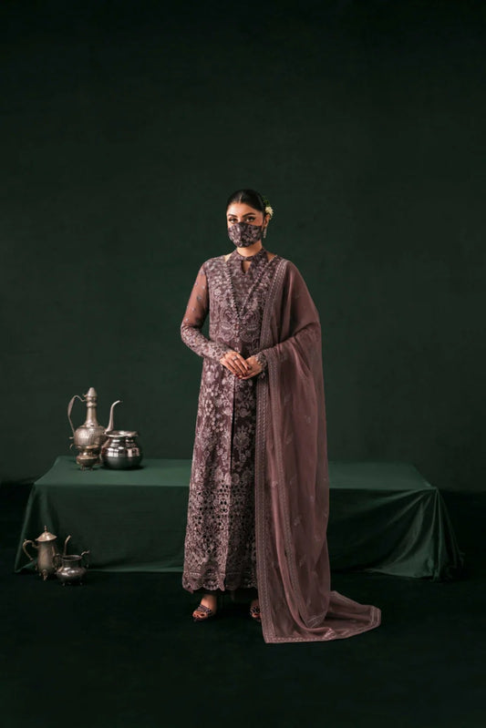 Brown Embroidered Chiffon 3 Piece Suit with Contrast Chiffon Dupatt
