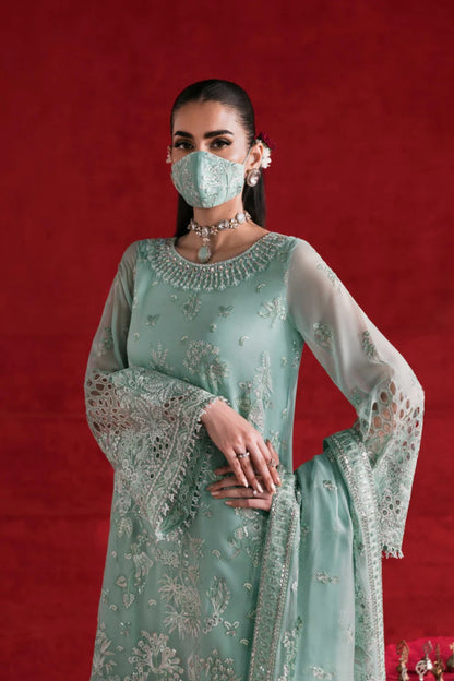 Blue Embroidered Chiffon 3 Piece Suit with Chiffon Dupatta