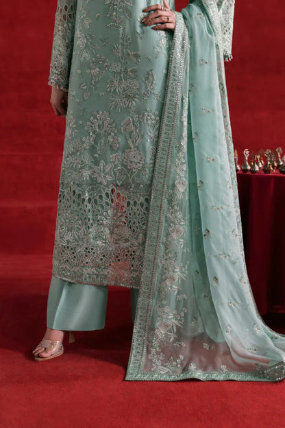 Blue Embroidered Chiffon 3 Piece Suit with Chiffon Dupatta