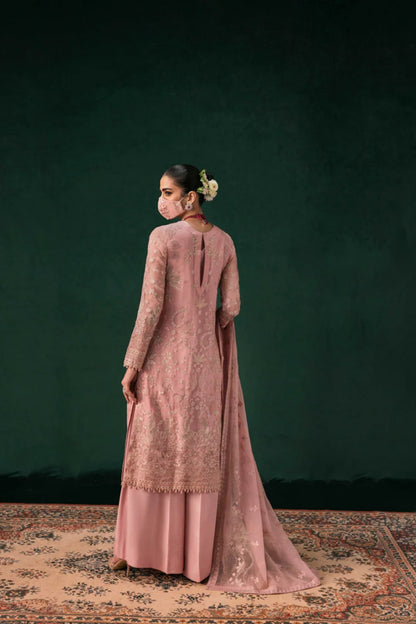Pink Embroidered Chiffon 3 Piece Suit with Chiffon Dupatta