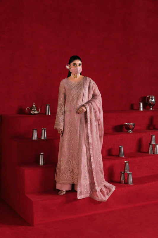 Pink Embroidered Chiffon 3 Piece Suit with Chiffon Dupatta
