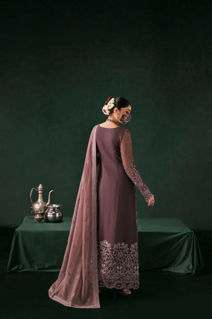 Brown Embroidered Chiffon 3 Piece Suit with Contrast Chiffon Dupatt