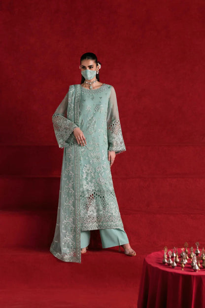Blue Embroidered Chiffon 3 Piece Suit with Chiffon Dupatta