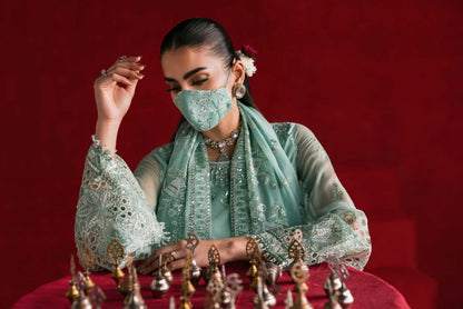 Blue Embroidered Chiffon 3 Piece Suit with Chiffon Dupatta