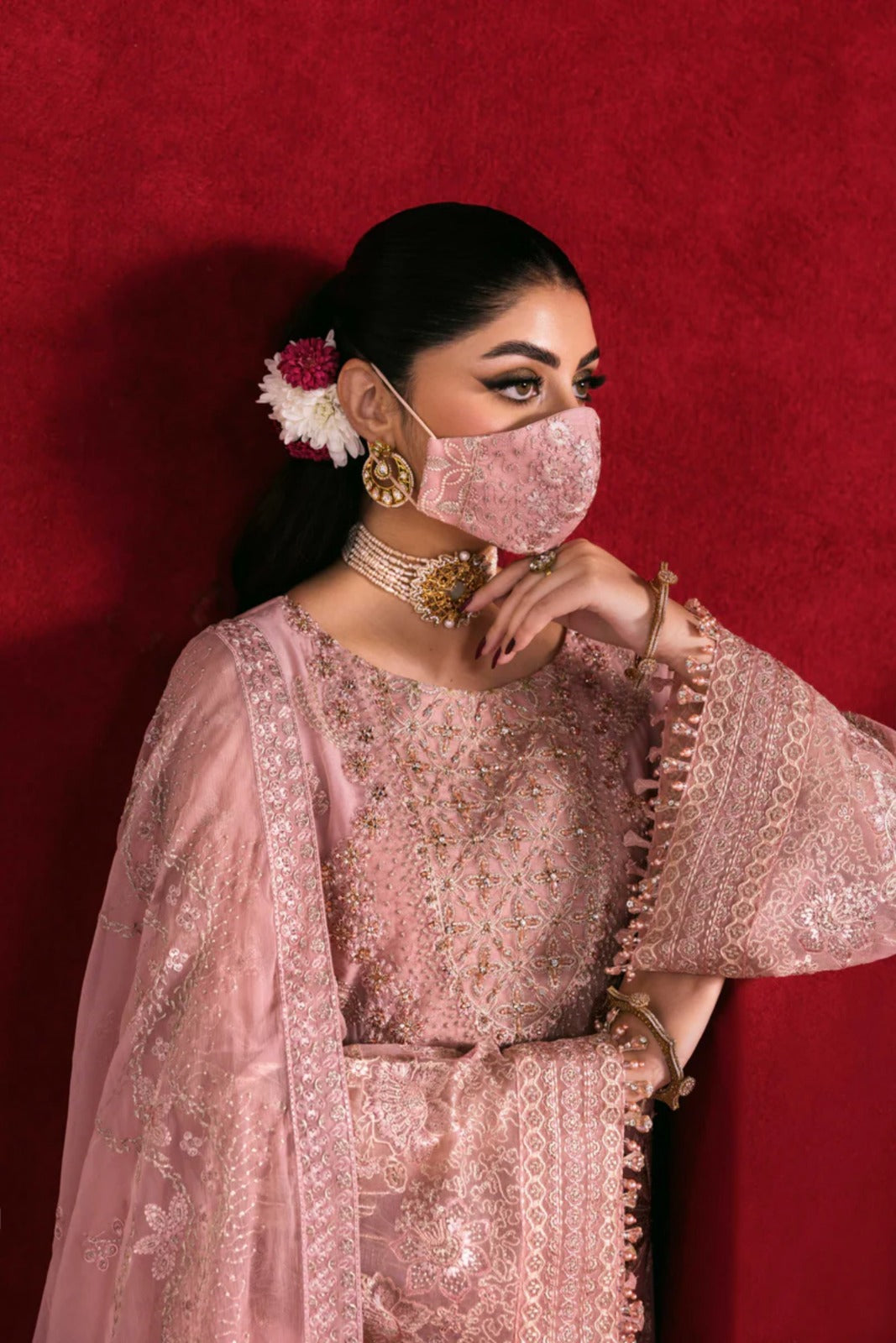 Pink Embroidered Chiffon 3 Piece Suit with Chiffon Dupatta