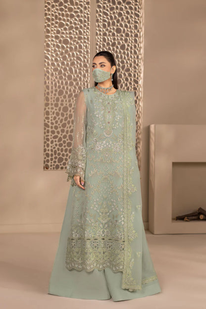 Green Embroidered Chiffon 3 Piece Suit with Chiffon Dupatta