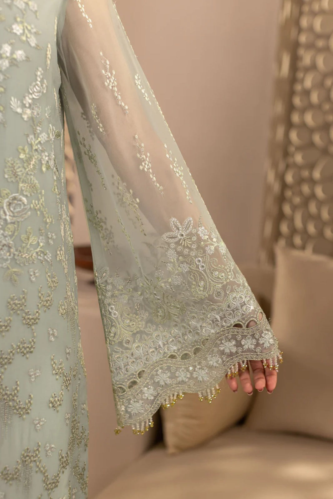 Green Embroidered Chiffon 3 Piece Suit with Chiffon Dupatta