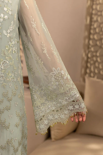 Green Embroidered Chiffon 3 Piece Suit with Chiffon Dupatta