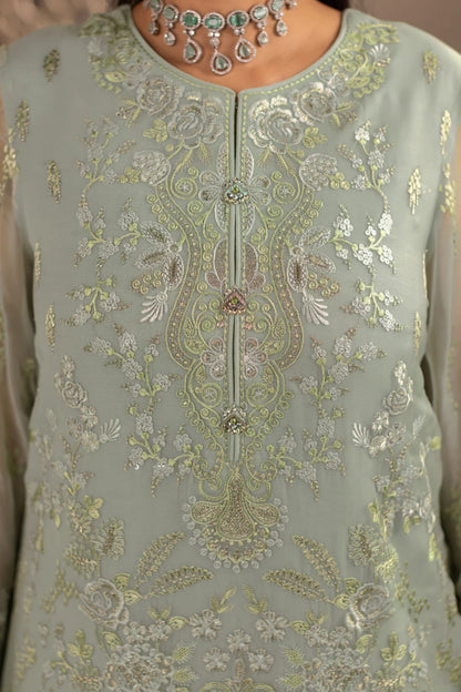 Green Embroidered Chiffon 3 Piece Suit with Chiffon Dupatta