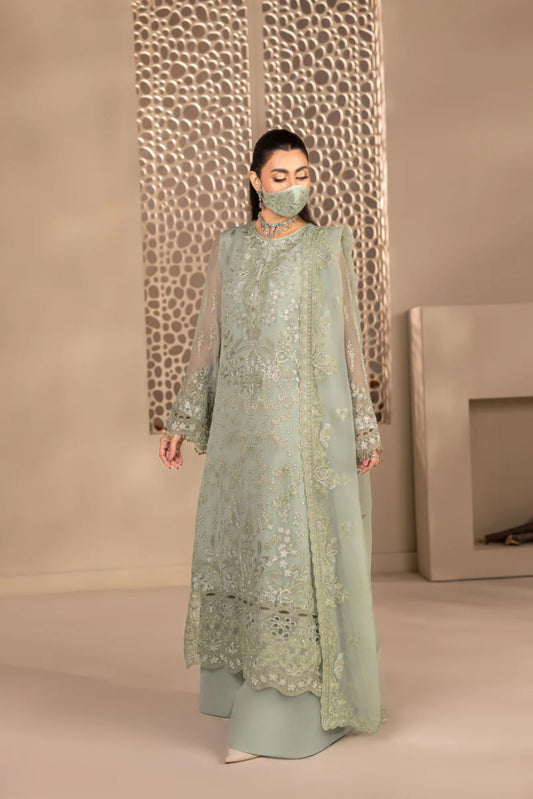 Green Embroidered Chiffon 3 Piece Suit with Chiffon Dupatta