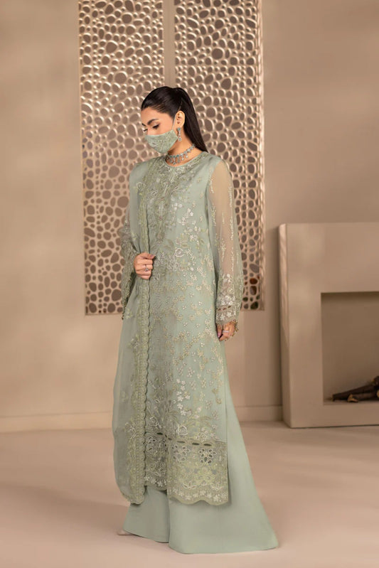 Green Embroidered Chiffon 3 Piece Suit with Chiffon Dupatta