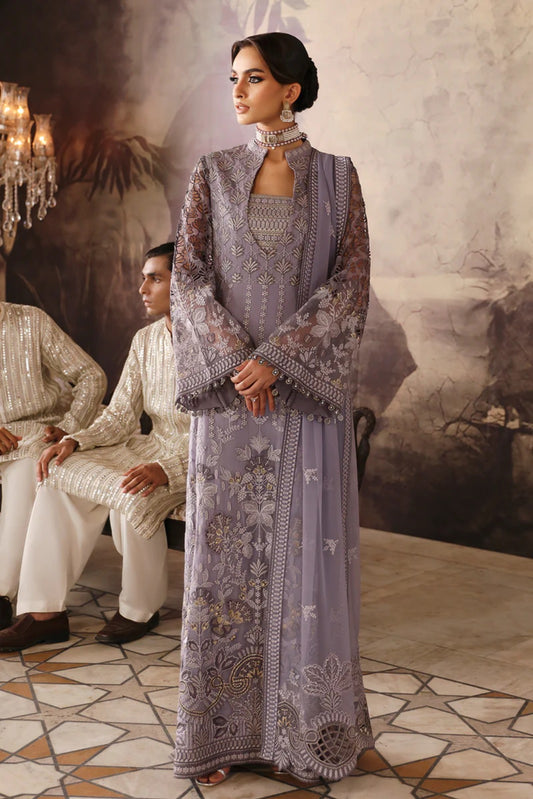Purple Embroidered Chiffon 3 Piece Suit with Chiffon Dupatta