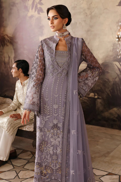 Purple Embroidered Chiffon 3 Piece Suit with Chiffon Dupatta