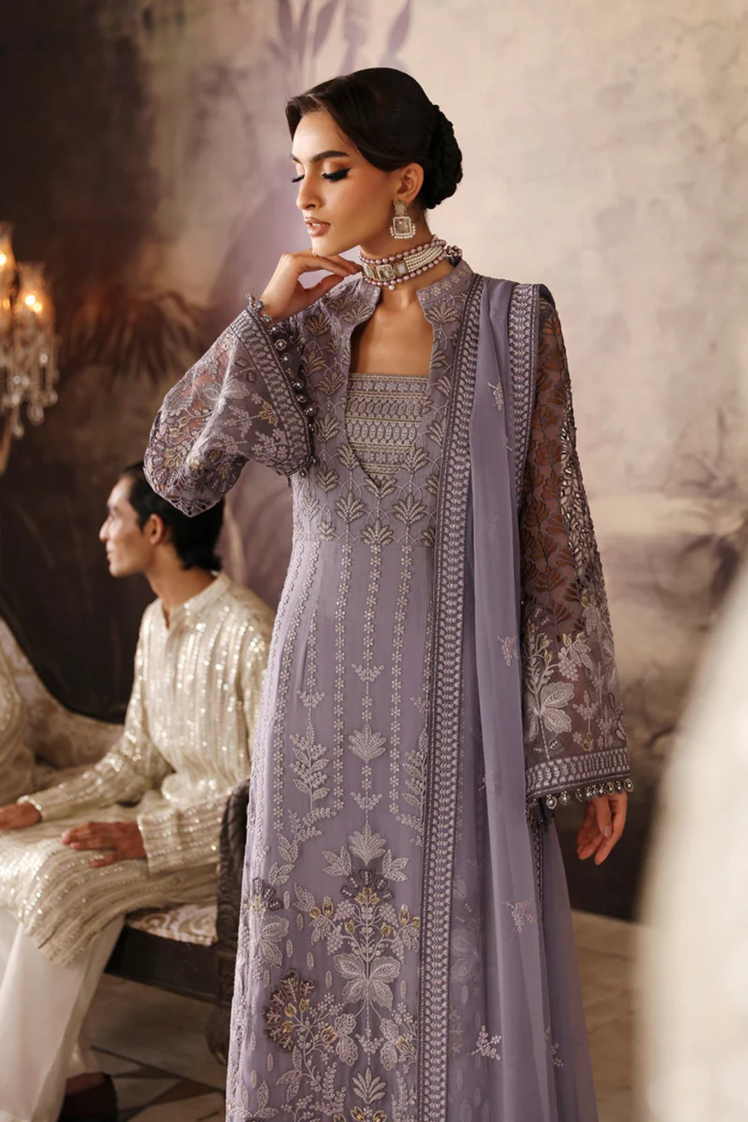 Purple Embroidered Chiffon 3 Piece Suit with Chiffon Dupatta