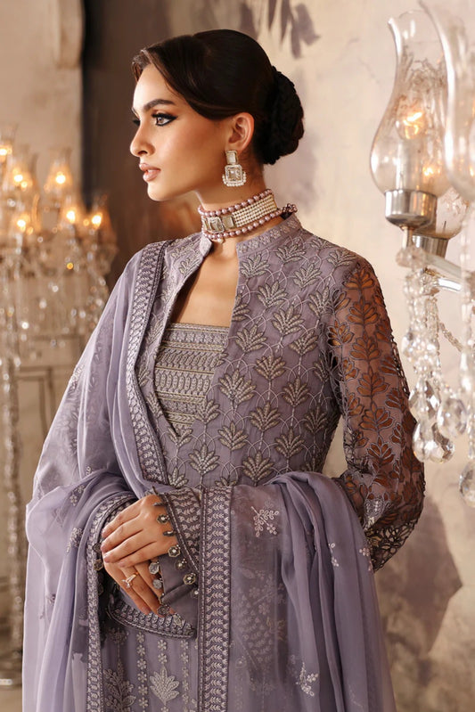 Purple Embroidered Chiffon 3 Piece Suit with Chiffon Dupatta