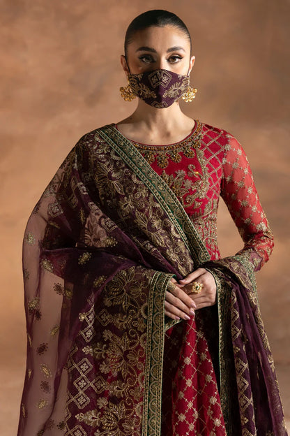 Red Embroidered Organza 3 Piece Suit with Contrast Organza Dupatta