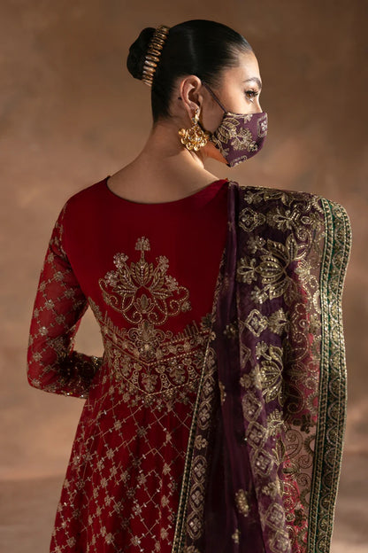 Red Embroidered Organza 3 Piece Suit with Contrast Organza Dupatta