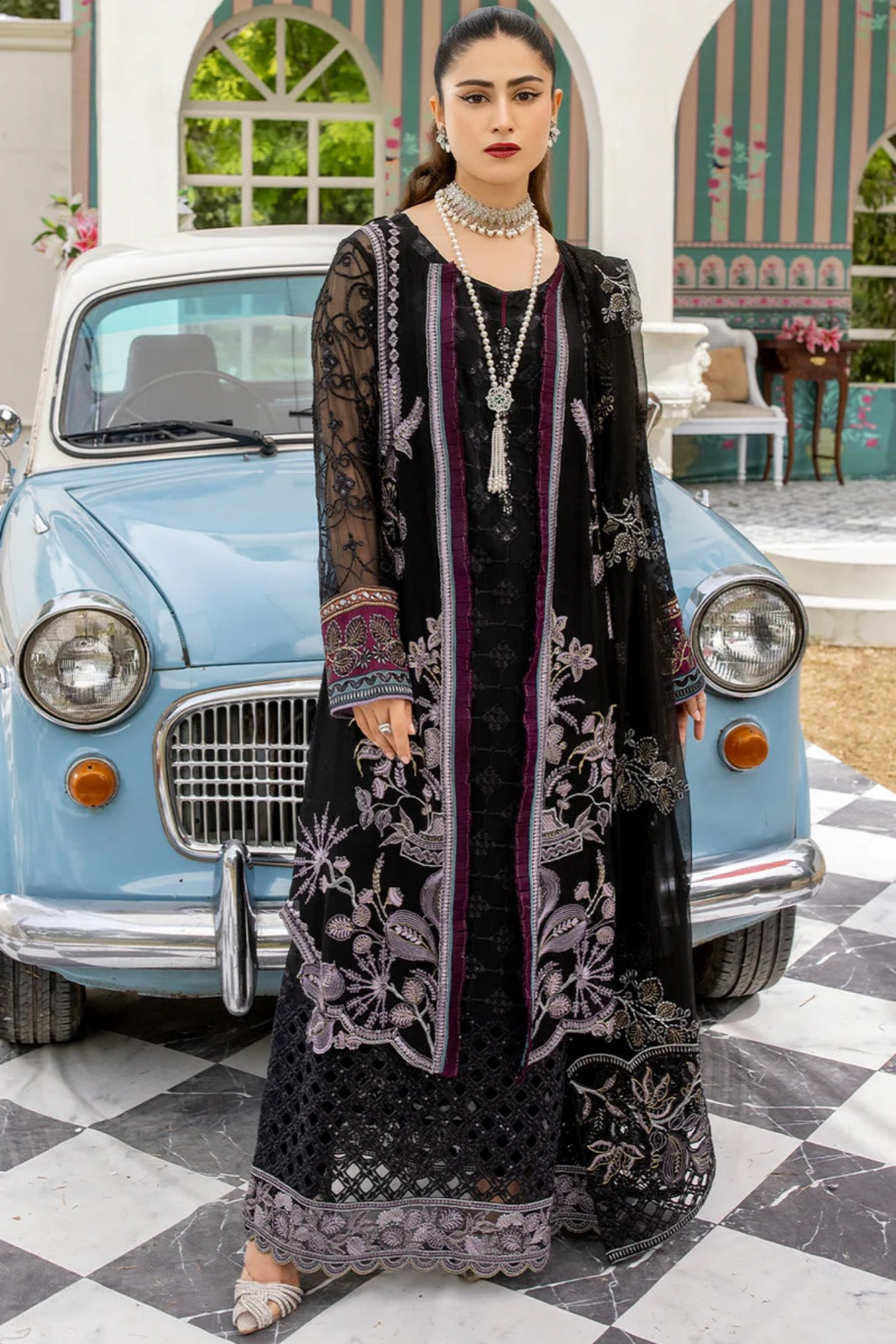 Black Embroidered Chiffon 3 Piece Suit with Chiffon Dupatta