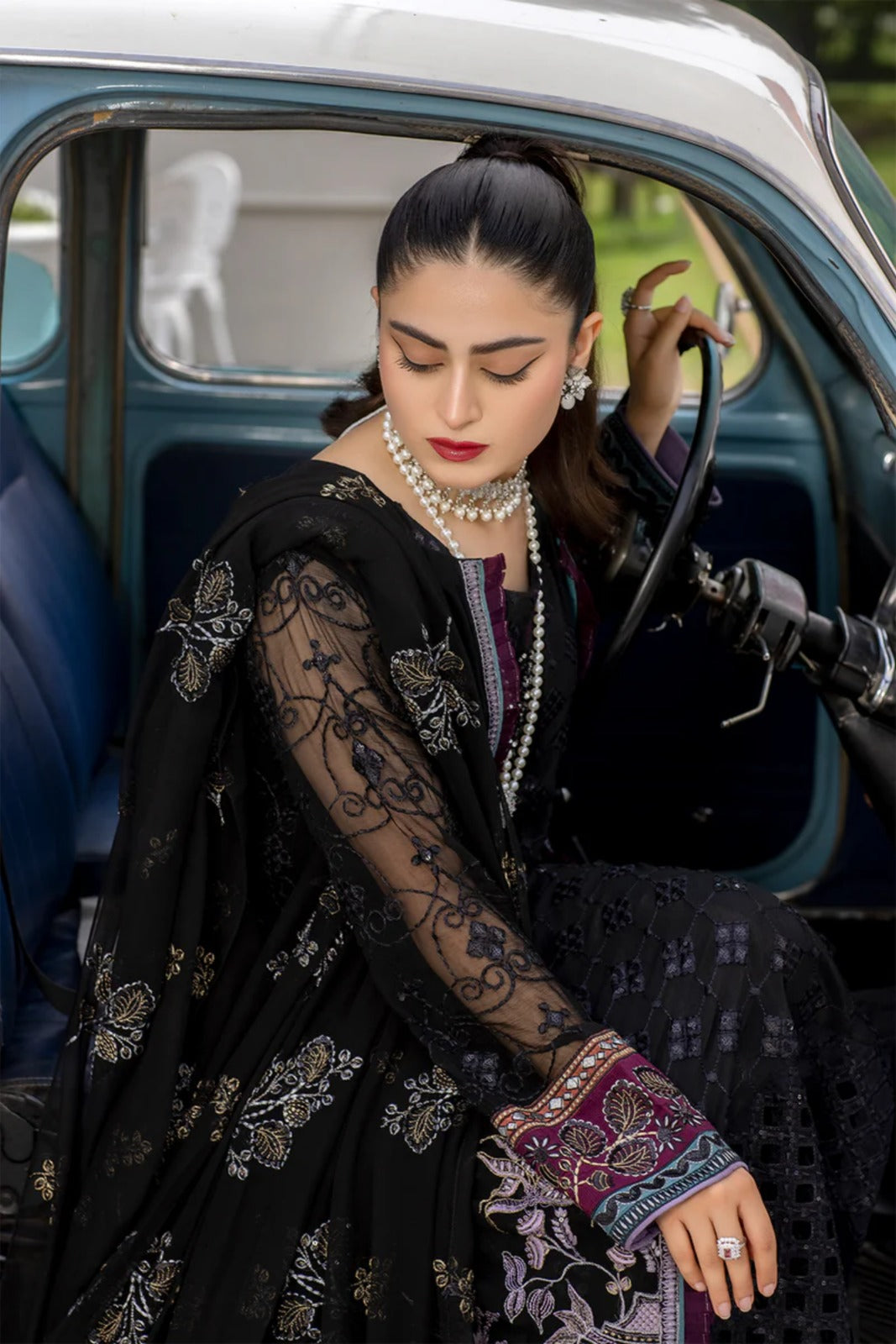 Black Embroidered Chiffon 3 Piece Suit with Chiffon Dupatta