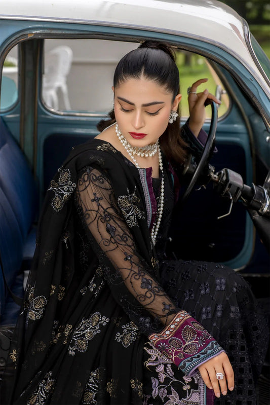 Black Embroidered Chiffon 3 Piece Suit with Chiffon Dupatta