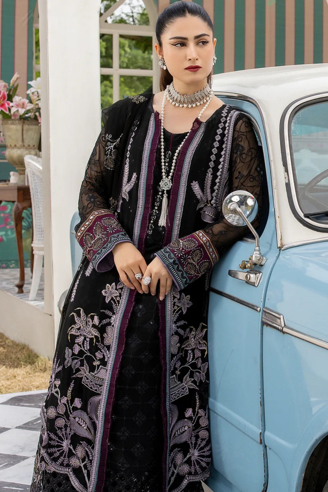 Black Embroidered Chiffon 3 Piece Suit with Chiffon Dupatta