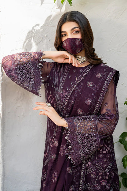 Purple Embroidered Chiffon 3 Piece Suit with Chiffon Dupatta