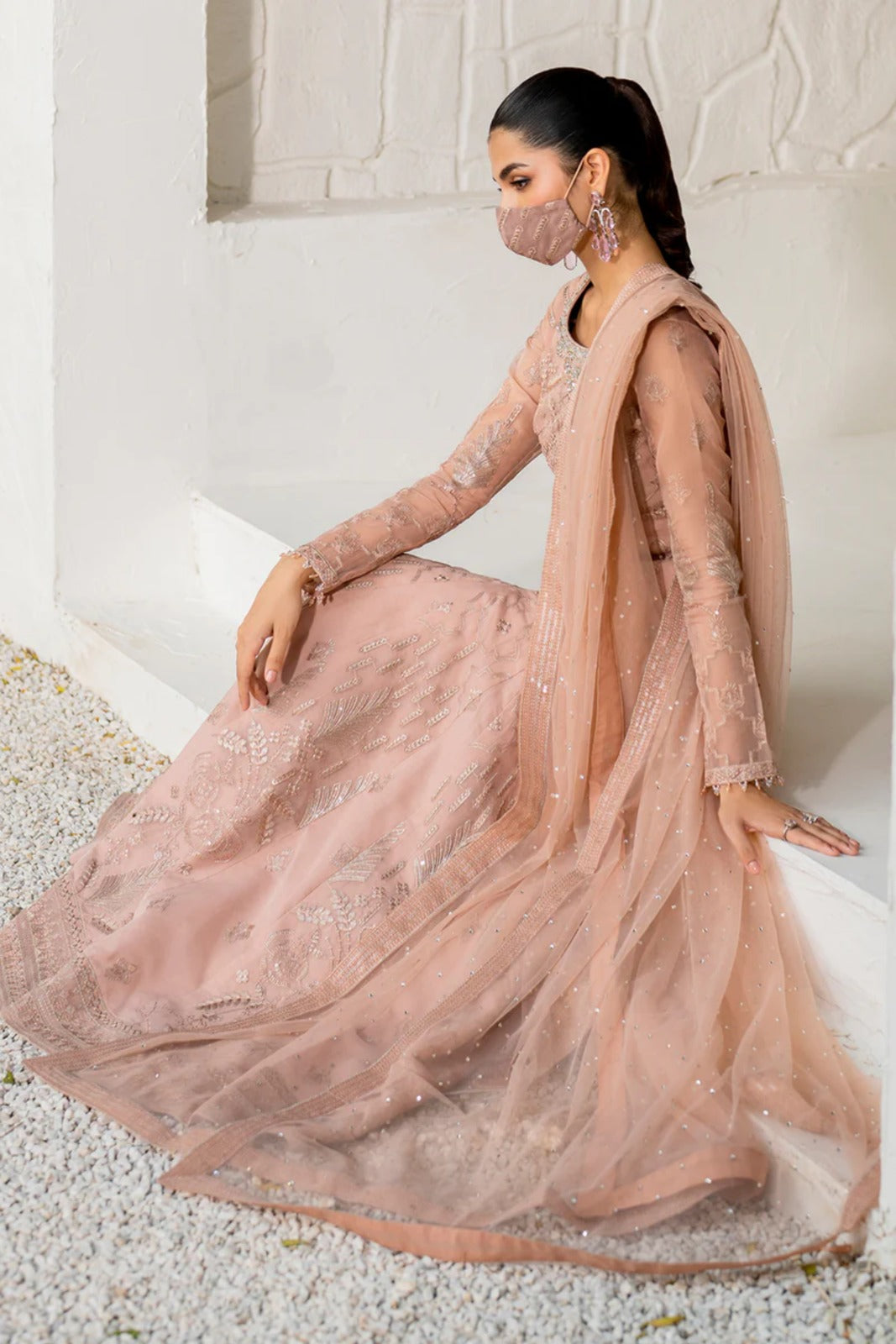 Pink Embroidered Organza 3 Piece Suit with Net Dupatta