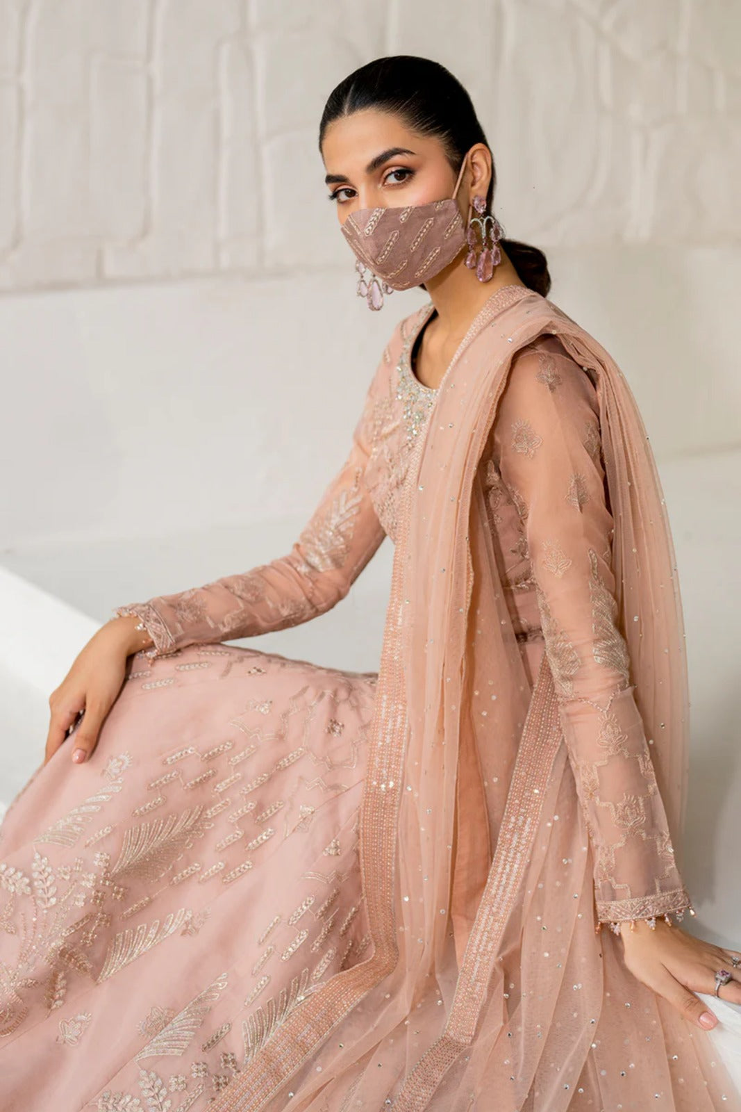 Pink Embroidered Organza 3 Piece Suit with Net Dupatta