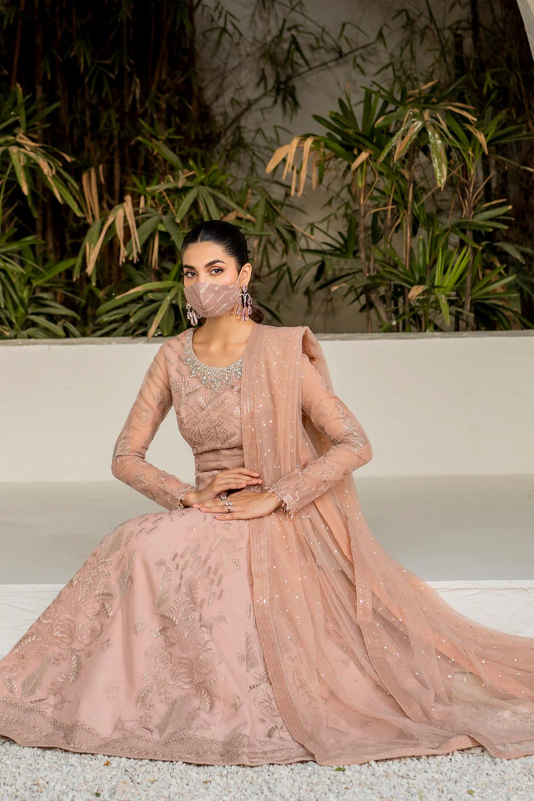 Pink Embroidered Organza 3 Piece Suit with Net Dupatta